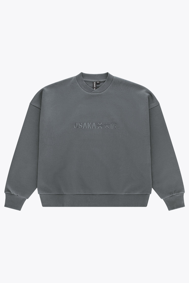 Men's dark grey melange crewneck pullover sweater with ribbed cuffs and hem
