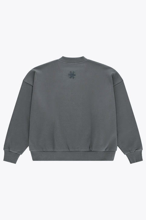 Men's dark grey melange crewneck pullover sweater with ribbed cuffs and hem