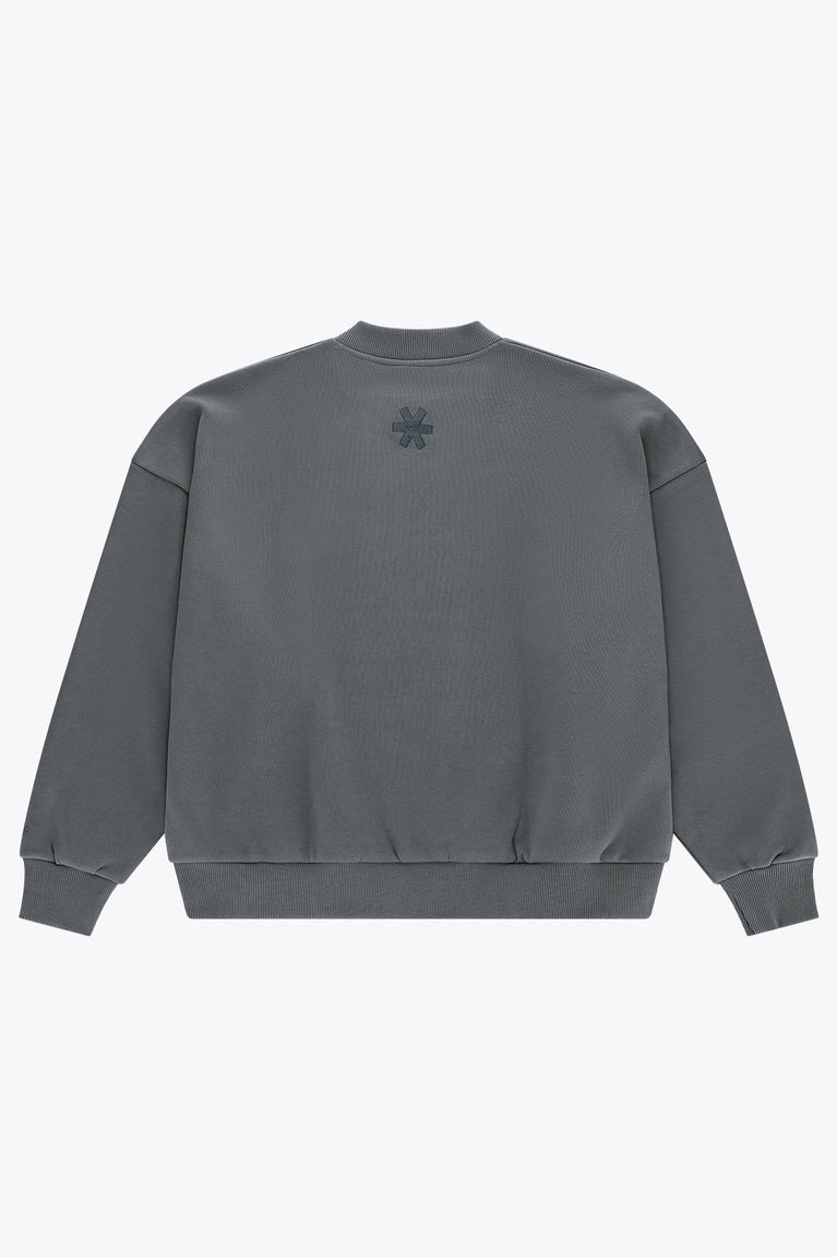 Men's dark grey melange crewneck pullover sweater with small back logo