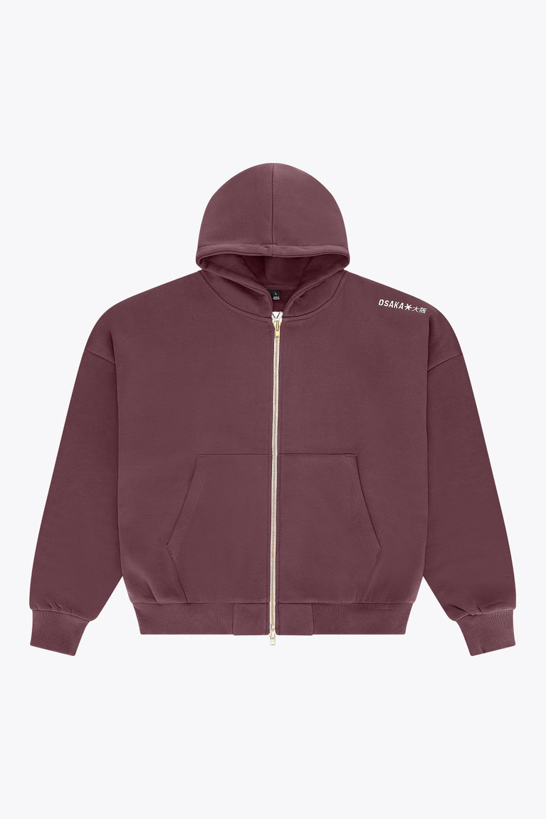 Men's full-zip hoodie, dark maroon, hooded with kangaroo pocket and chest logo