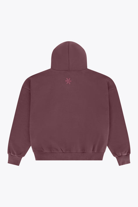 Men's full-zip hoodie, dark maroon, hooded with kangaroo pocket and chest logo