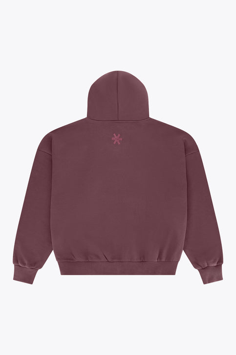 Men's full-zip hoodie, dark maroon, hooded with kangaroo pocket and chest logo