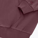 Men's full-zip hoodie detail, dark maroon ribbed cuff and kangaroo pocket with logo