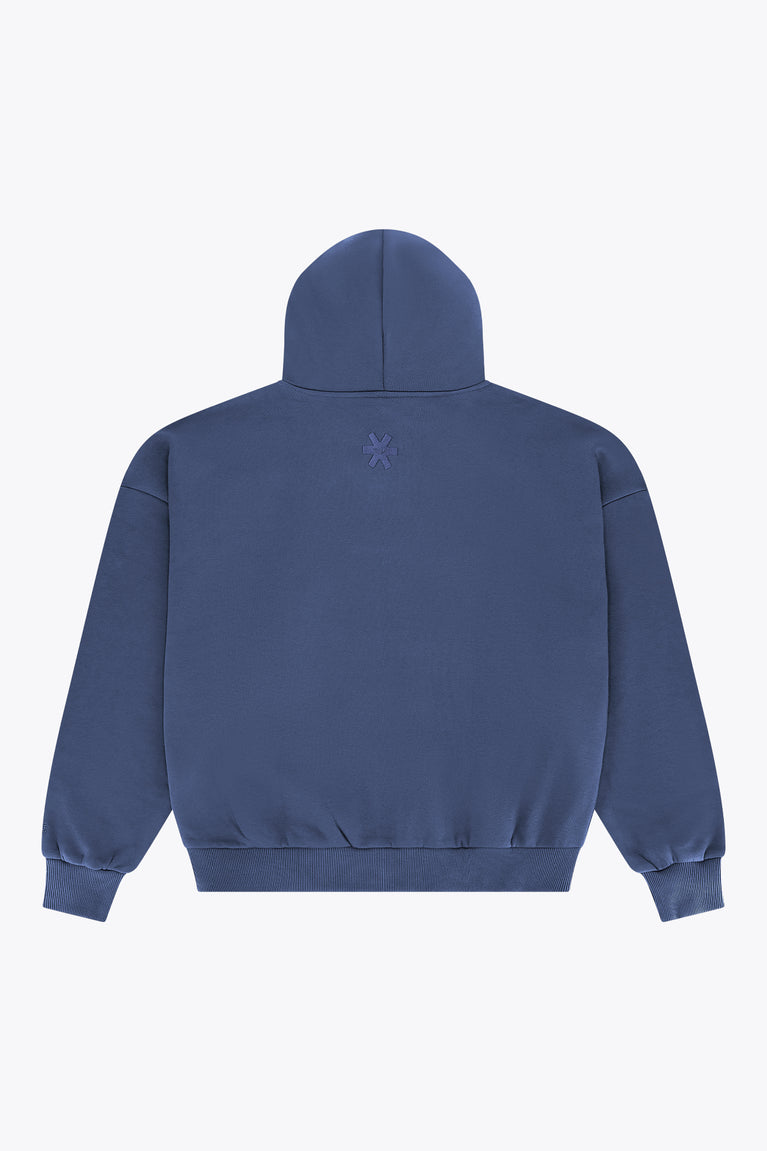 Men's full-zip hoodie, dark blue with hooded back and small logo detail