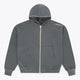 Men's dark grey melange full-zip hoodie with adjustable hood and front pockets