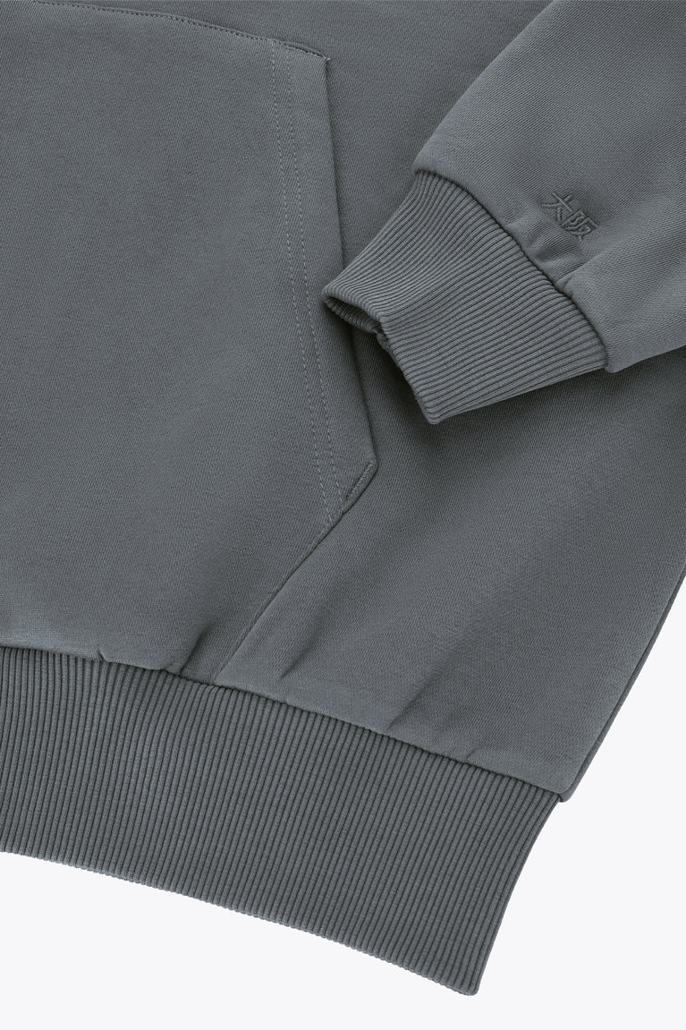 Dark grey melange hoodie sleeve cuff and hem with ribbed knit trim
