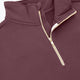 Men's Peppercorn half-zip sweater close-up of stand collar and gold zipper