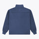 Men's navy half-zip pullover sweater with stand collar and small back embroidery.