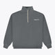 Men's dark grey melange half-zip sweater with stand collar and ribbed hem