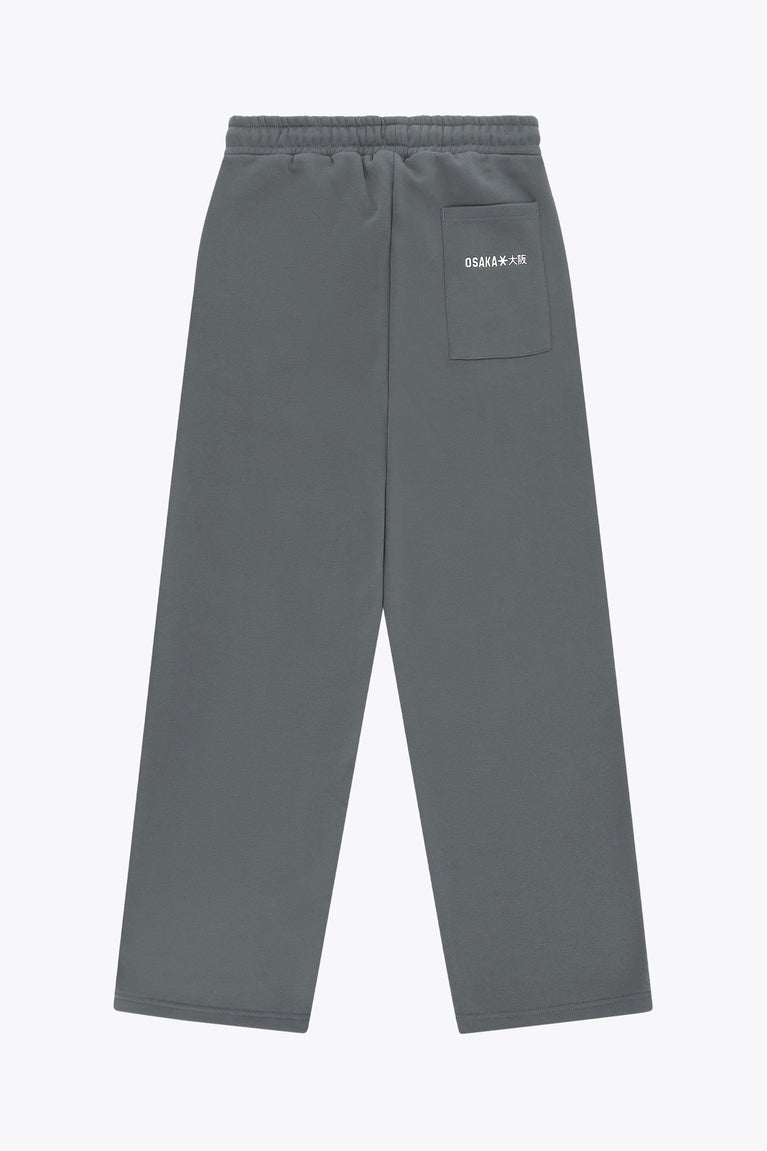 Men's wide-leg sweatpants in dark grey melange with side patch pocket.