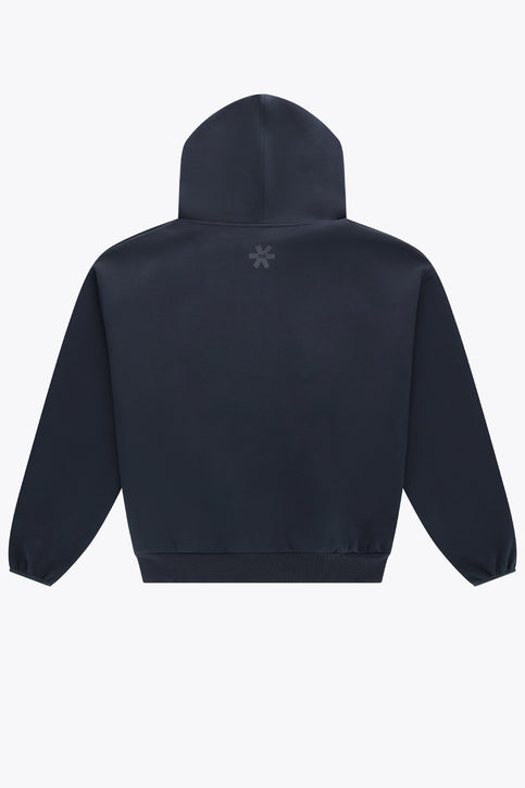 Navy unisex knit hoodie with hood and kangaroo pocket
