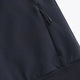 Navy unisex knit hoodie sleeve detail with drawstring and reinforced pocket seam