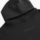 Black unisex hoodie hood with drawstring and stitched collar seam.