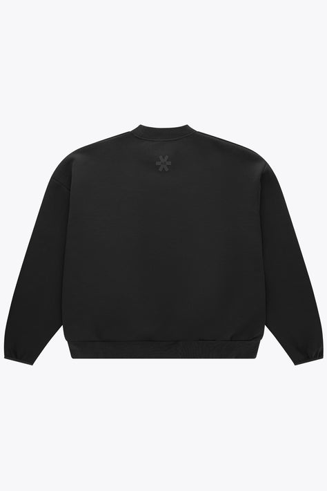 Black unisex crewneck sweater with small chest logo