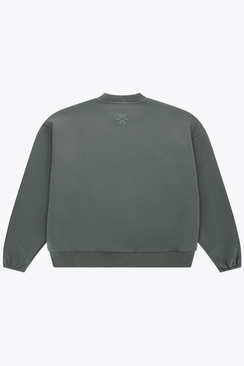Unisex crewneck sweater in dark grey melange, ribbed cuffs and hem