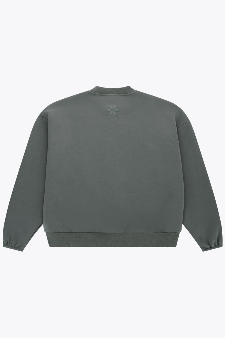 Unisex crewneck sweater in dark grey melange, small back-neck logo