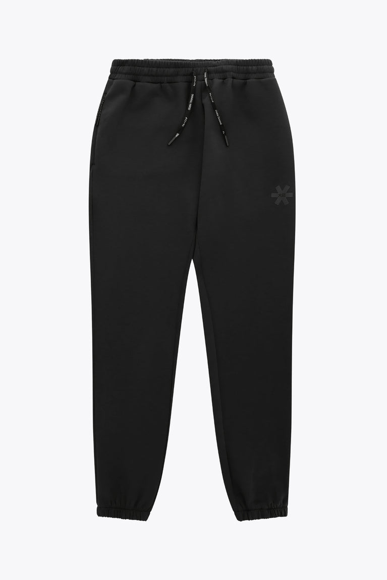 Black unisex sweatpants with elastic waistband and adjustable drawstring