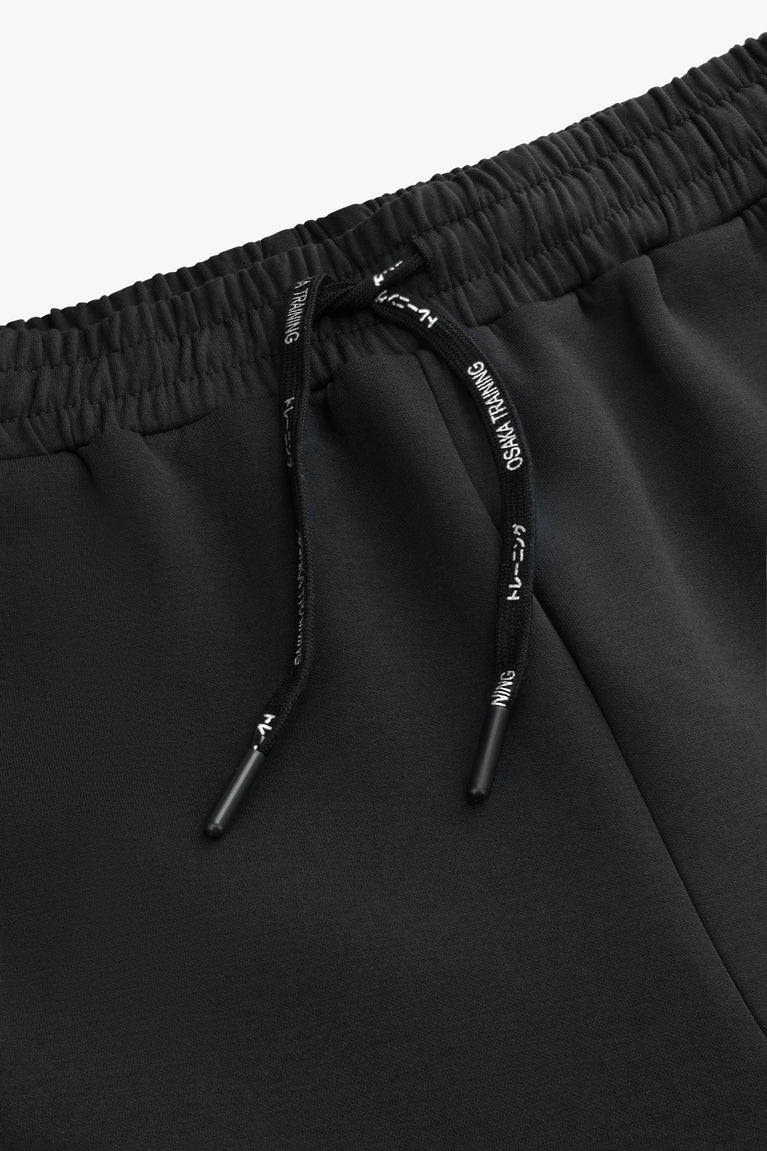 Black sweatpants waistband with elastic cuffs and drawstring