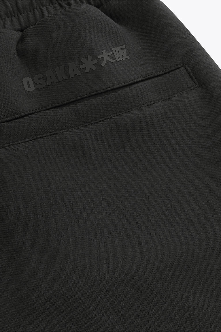 Black sweatpants waistband label and stitched side panel