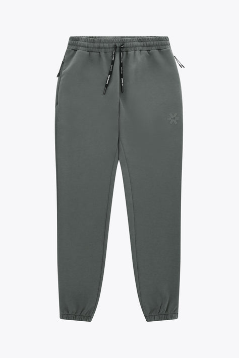 Unisex dark grey melange sweatpants with elastic waistband and drawstring ties