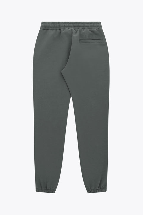 Unisex dark grey melange sweatpants with elastic waistband and drawstring ties