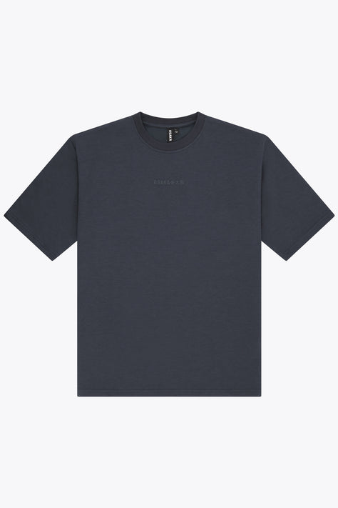 Unisex boxy navy tee with crew neck and short sleeves
