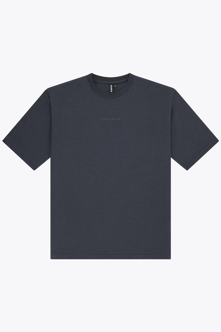 Unisex boxy navy tee with crew neck and short sleeves
