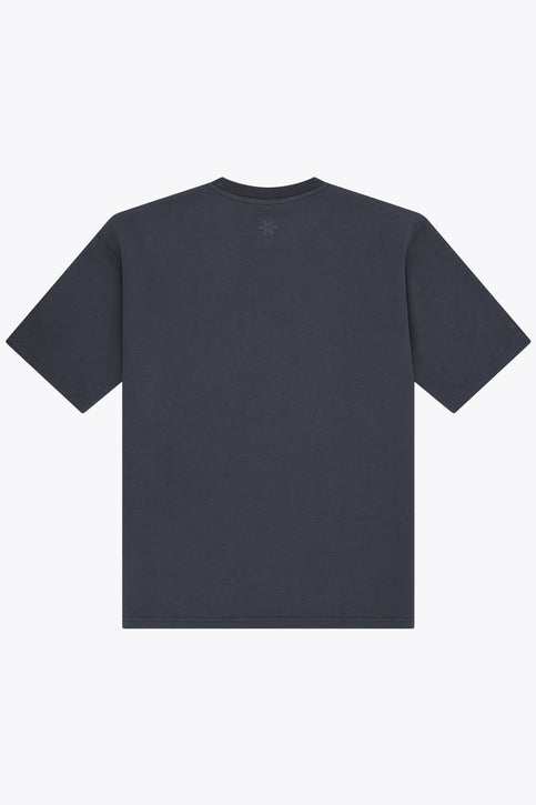 Unisex boxy navy tee with crew neck and short sleeves