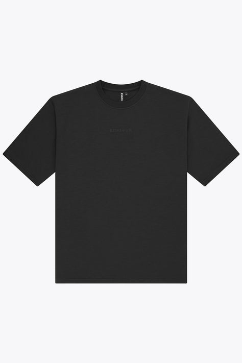 Black unisex boxy T-shirt with crew neck and short sleeves