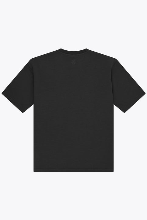 Black unisex boxy T-shirt with crew neck and short sleeves