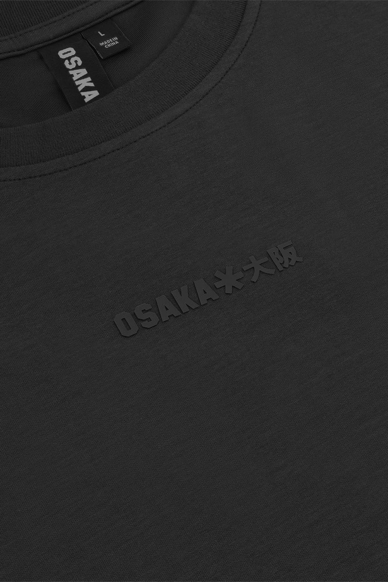 Black boxy T-shirt with Osaka logo and crew neck label