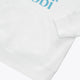 Kids white hoodie front hem and kangaroo pocket with stitched seams