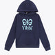 Kids deep sea navy hoodie with hood and front kangaroo pocket, Yibbi logo print.