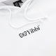 White hoodie front with embroidered Yibbi logo and drawstring