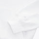 White hoodie sleeve with small embossed button style logo detail