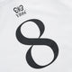 White adult hoodie with large black 8 graphic and small Yibbi logo
