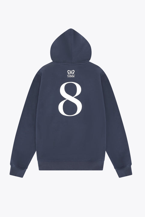 Deep sea navy adult hoodie with front kangaroo pocket and drawstring hood