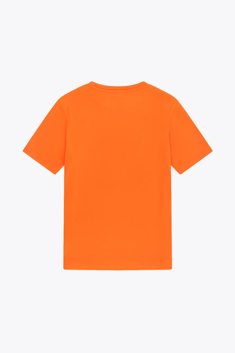 Orange kids T-shirt with bold black Number 8 graphic and Yibbi logo
