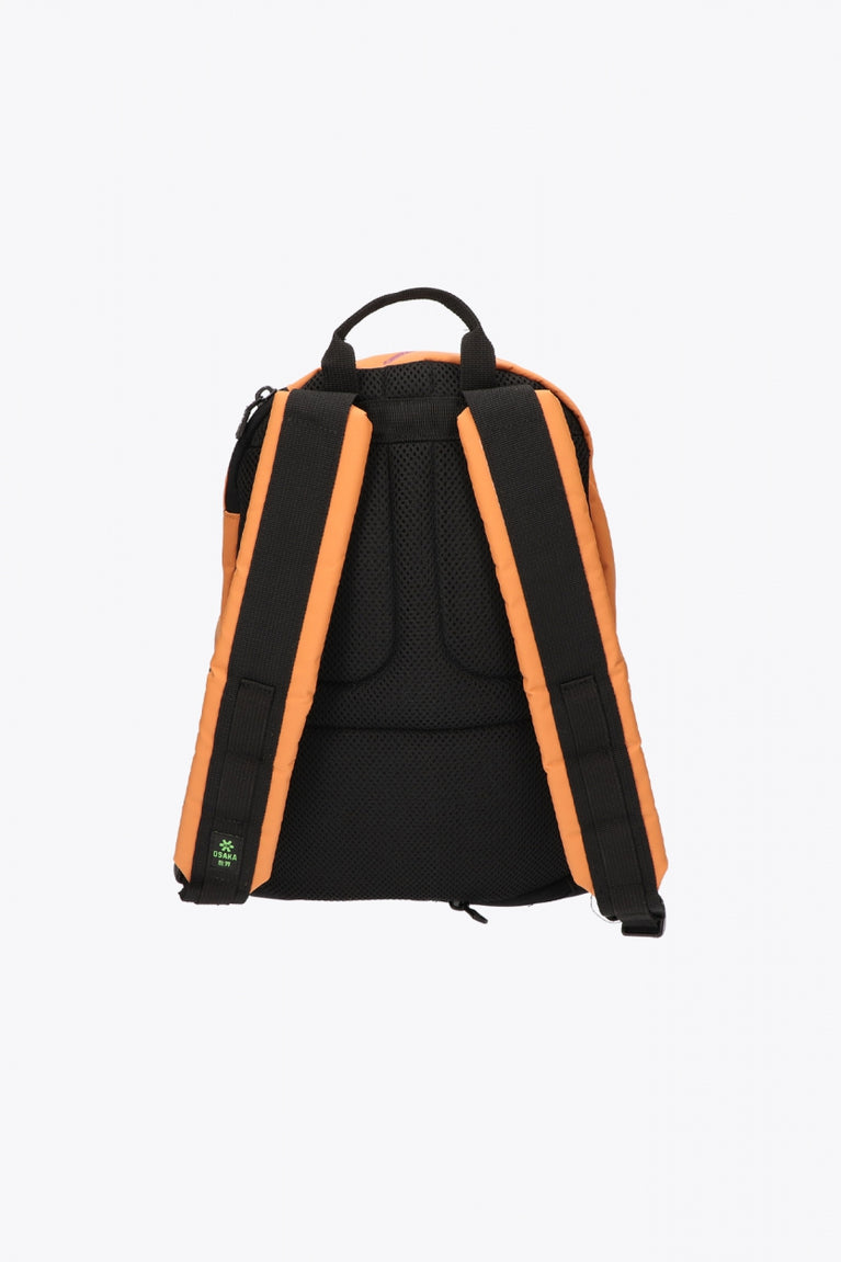 Osaka pro tour compact backpack in pheasant beige with logo in black. Back view