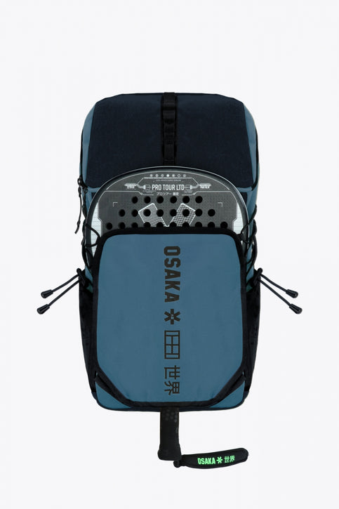 Osaka Pro Tour padel backpack in navy with logo in black. Front view
