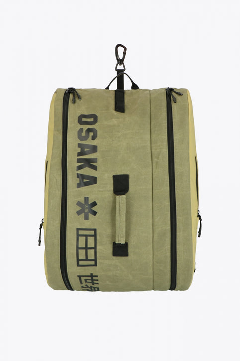 Pro Tour padel bag in olive with logo in black. Side view