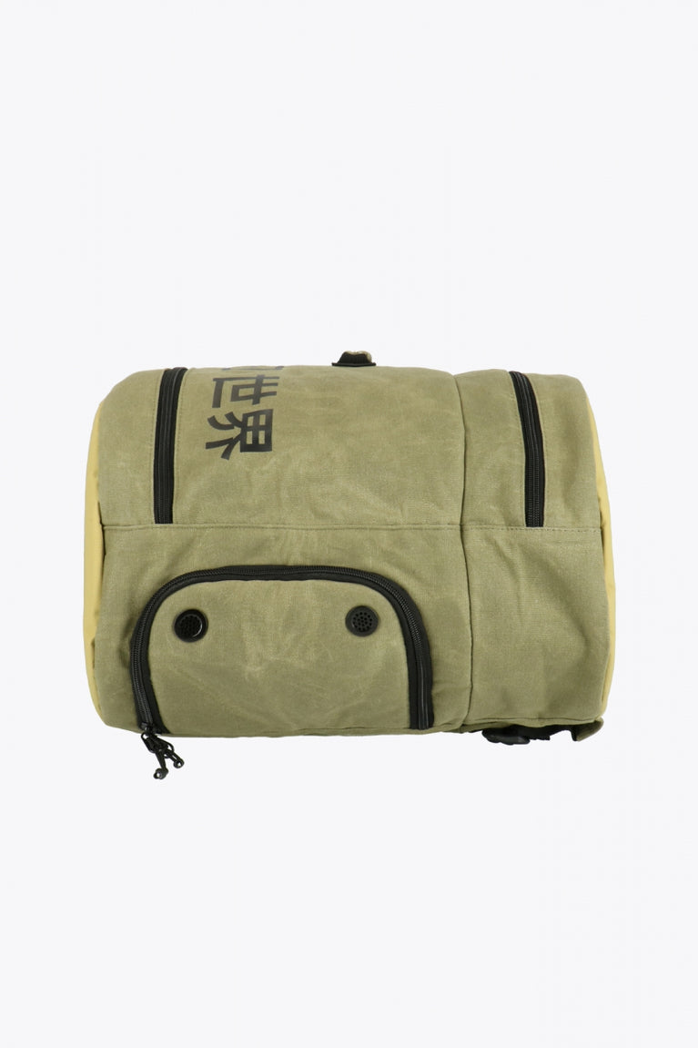 Pro Tour padel bag in olive with logo in black. Side view