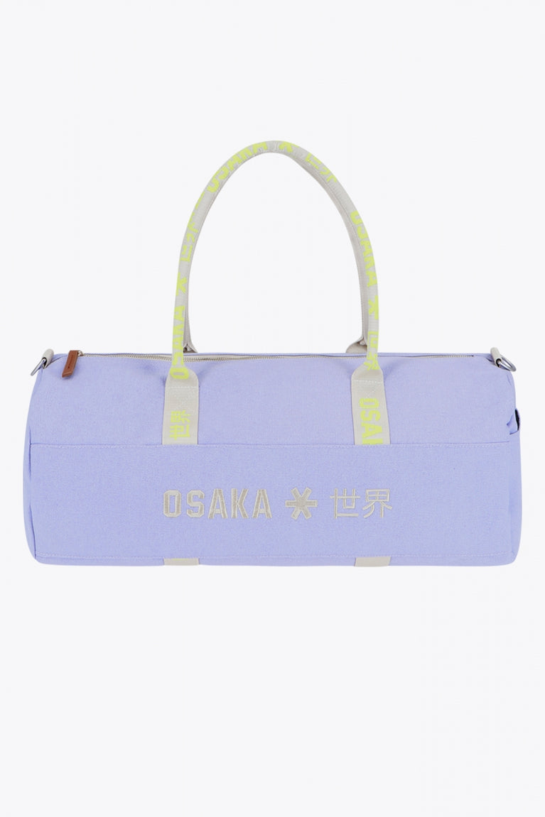 Osaka cotton duffel in light purple with logo. Front view