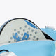 Osaka neoprene duffel bag in light blue with logo in white on the bag and in green on the straps. Detail view