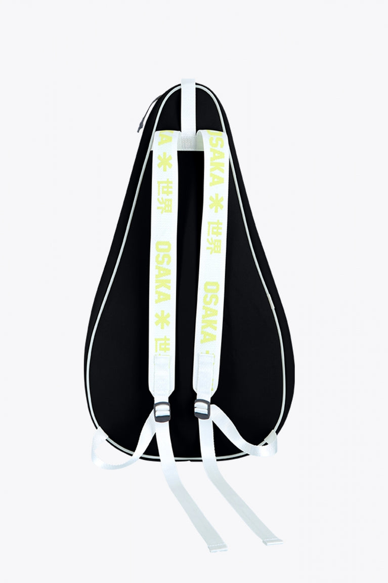 Osaka neoprene padel bag in black with logo in white. Back view