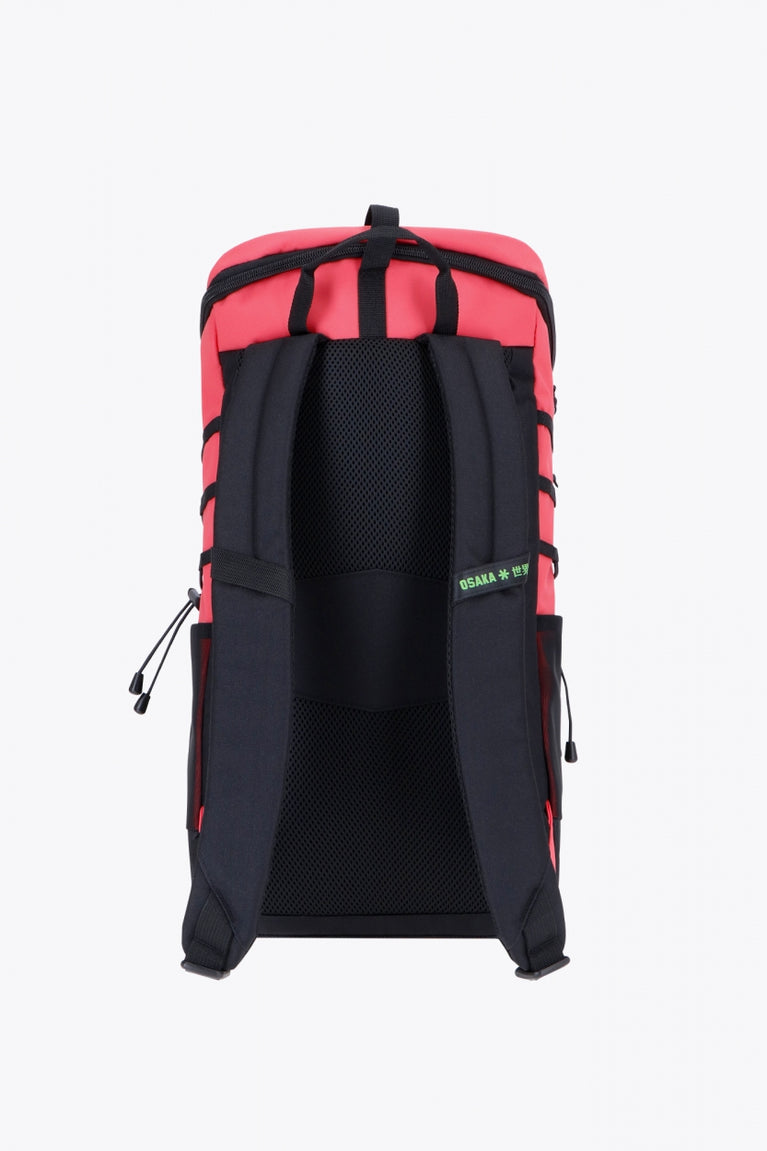 Osaka Pro Tour backpack in red with logo in black. Back view