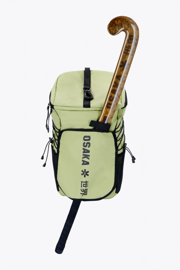 Osaka Pro Tour backpack in olive with logo in black. Front view