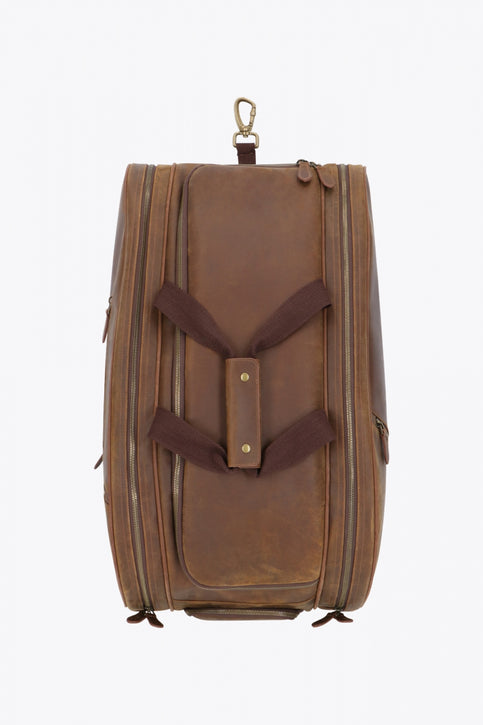 Osaka pro leather padel bag medium with zip in brown. Front view