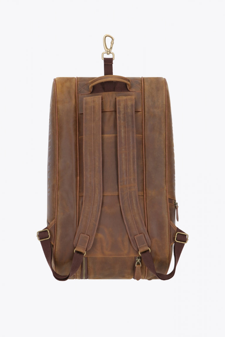Osaka pro leather padel bag medium with zip in brown. Back view