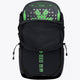  Pro Tour padel backpack in black with logo in green. Front view with racket in the bag